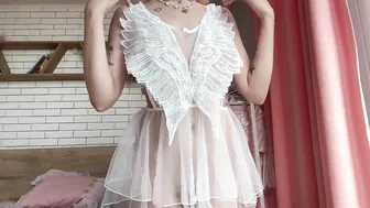 [4K] TRANSPARENT Sheer ANGELIC DRESS | ONE PIECE TRY-ON HAUL | Natural Petite Body #4