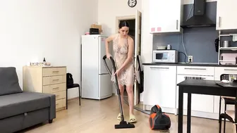 Cleaning floors in a transparent dress #2