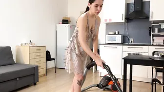 Cleaning floors in a transparent dress #4