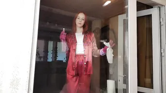 Cleaning windows with rubber gloves and pajamas #4