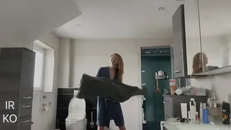 Pretty girl dancing home alone after a shower #2