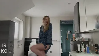 Pretty girl dancing home alone after a shower #3