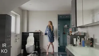 Pretty girl dancing home alone after a shower #4