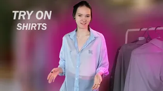 Trying on transparent and multi-colored shirts