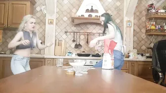 Vacuuming flour from each other while cleaning #2