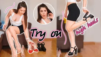 High heels try on in a cute white top and black skirt! Help me choose the best!!!