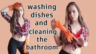 Dishwashing and bath cleaning with rubber gloves live sound!!! #1