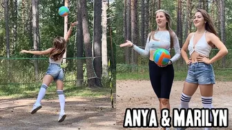 Playing volleyball with friend