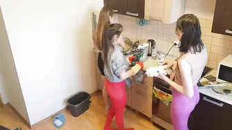 My friends and I are cleaning and cooking in pantyhose! #2