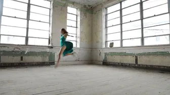 Dance in Abandoned School House in Green Leotard Dress #1