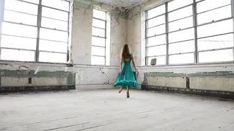 Dance in Abandoned School House in Green Leotard Dress #2