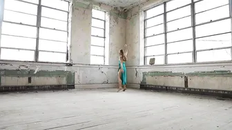 Dance in Abandoned School House in Green Leotard Dress #4