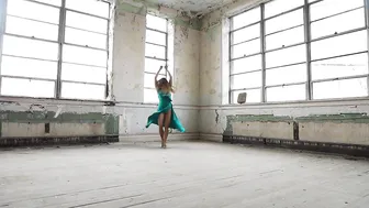 Dance in Abandoned School House in Green Leotard Dress #5