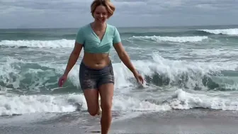 Crop Top Wet Transparent See Through Cold Plunge in the Ocean Bay Watch Style Plus Puppies Beach