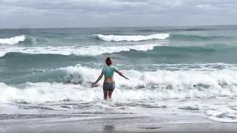 Crop Top Wet Transparent See Through Cold Plunge in the Ocean Bay Watch Style Plus Puppies Beach #3