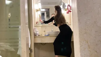 Elegant Cleaning: Scrubbing the Bathtub in a Black Dress! #2