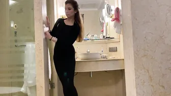 Elegant Cleaning: Scrubbing the Bathtub in a Black Dress! #4