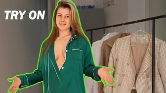 Trying on unbuttoned cardigans with nothing underneath