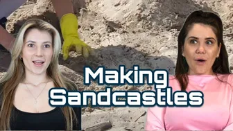 Making a sandcastle with my friend in bikini #1