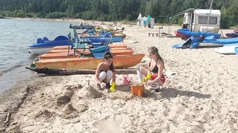 Making a sandcastle with my friend in bikini #4