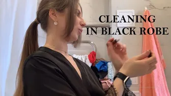 Washing dishes in black silk robe #1