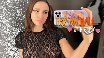 Try on Haul with Ruby [4K] See Through Black Mesh Top #1