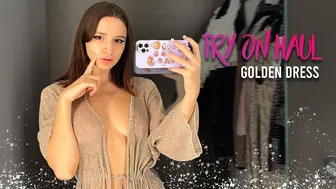 Transparent Golden Dress [4K] Try on Haul in the Mall