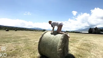 Girl in short dress on hay lifts long legs | good mood of girl | motivational video in nature #3