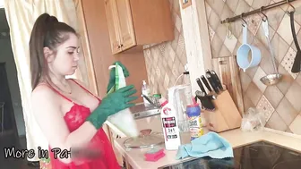 Washing Dishes With ONE Of My Green Rubber Gloves! #2