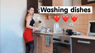 Washing dishes in stockings #1