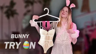 Try on a easter bunny bodysuit