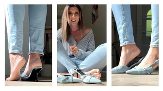 Denim Sling Back Kitten Heel Try On - Walking and Testing My New Shoe Try On