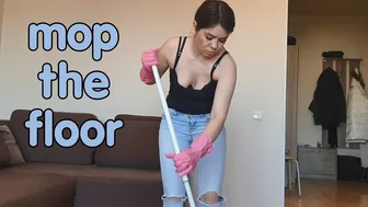 Mop the floor with rubber gloves