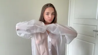 Try Haul with the White Lace Raincoat under Mia's top 
