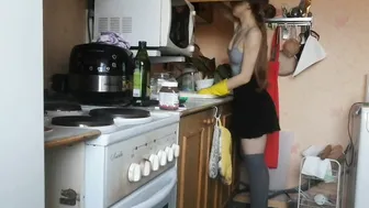 Washing dishes in stockings and rubber gloves! #4