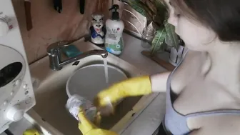 Washing dishes in stockings and rubber gloves! #5