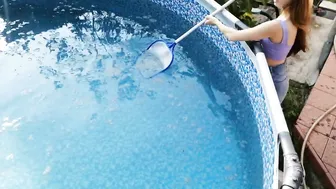 Cleaning My Pool In A Bikini | Satisfying pool cleaning #2