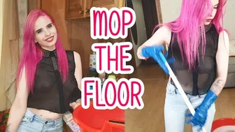 Mop the floor in blue rubber gloves | Cleaning routine #1