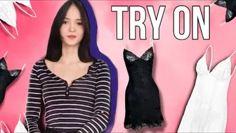 Try on fantastic transparent night dress