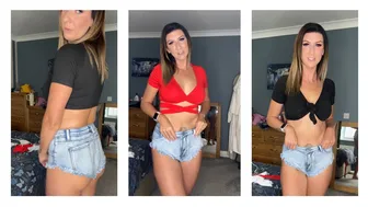 Denim Hotpants and Crop Top Try On 4K Clothes Try On Haul Mirror views ????