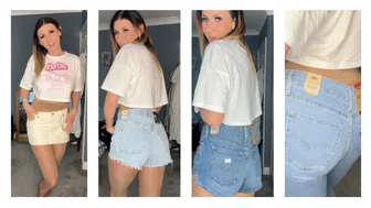 Levi’s On Camera 4K Try On Clothing Haul Hotpants Daisy Dukes Tight Jeans Mini Skirt