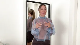 [4K] Transparent Blue Shirt & No Bra Try-On Haul Review #3