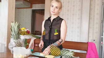 Pineapple cutting in black transparent shirt