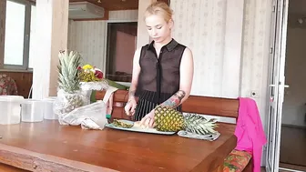 Pineapple cutting in black transparent shirt #2