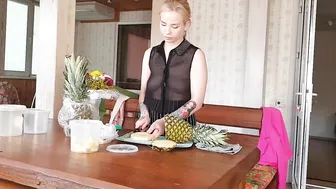 Pineapple cutting in black transparent shirt #3