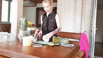 Pineapple cutting in black transparent shirt #4