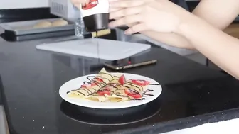 How to make crepes with strawberry and choco syrup simple and easy by Kaye Torres #5