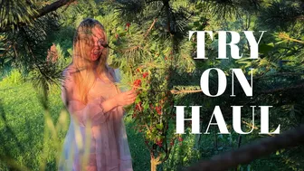 [4K]????TRY ON HAUL, eating berries in the garden in a transparent dress