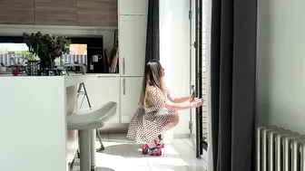 Transparent window cleaning with Mia in dress, haul, see through #2