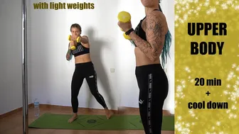 20 min interval UPPER BODY workout + cool down // with LIGHT dumbbells // ENGLISH